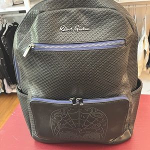 Robert Graham Backpack Perforated Skull Design. Black, Navy, Indigo Trim.